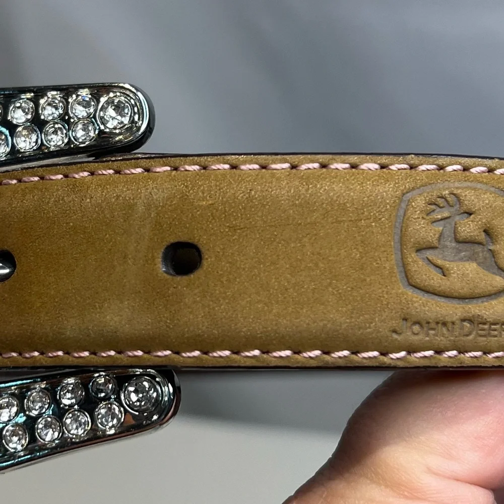John Deere Brown and Pink Patterned Girl’s Belt with Rhinestone Buckle
